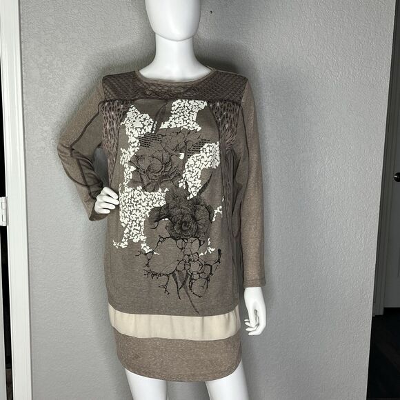 ANVRDIE Angels Never Die Size 2 Brown Floral Graphic Print Dress Steampunk - Picture 2 of 9